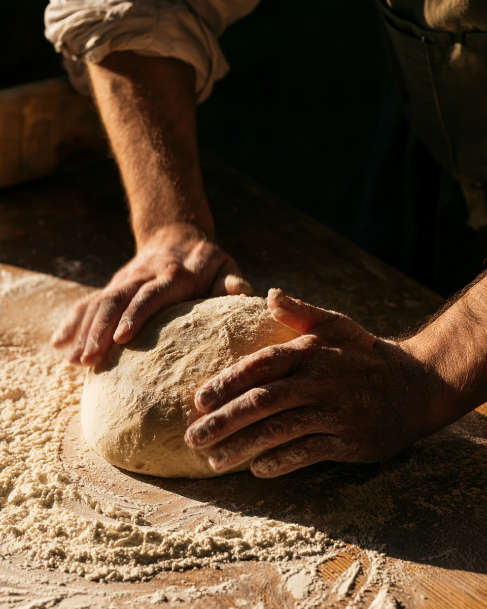 Hands shaping dough