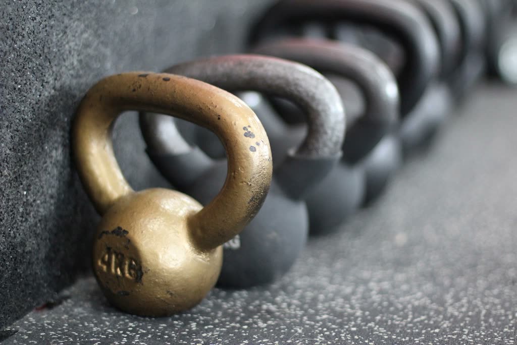 Row of kettlebells