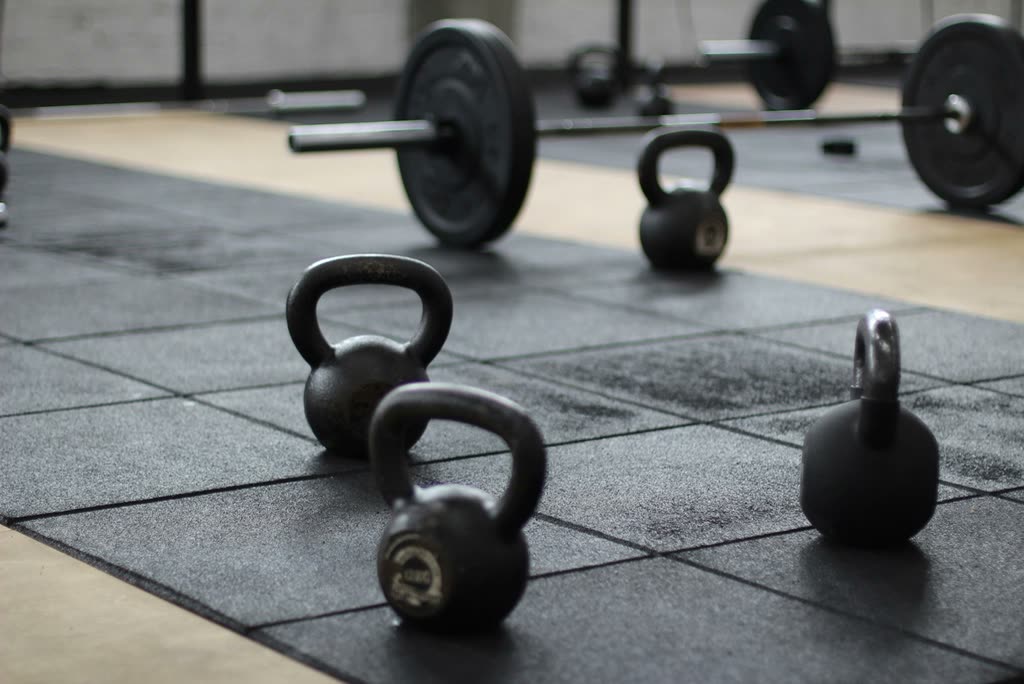 Kettlebells on the gym floor