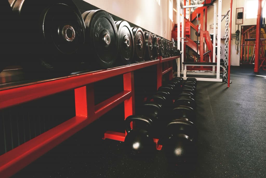 Rack of weights in the gym