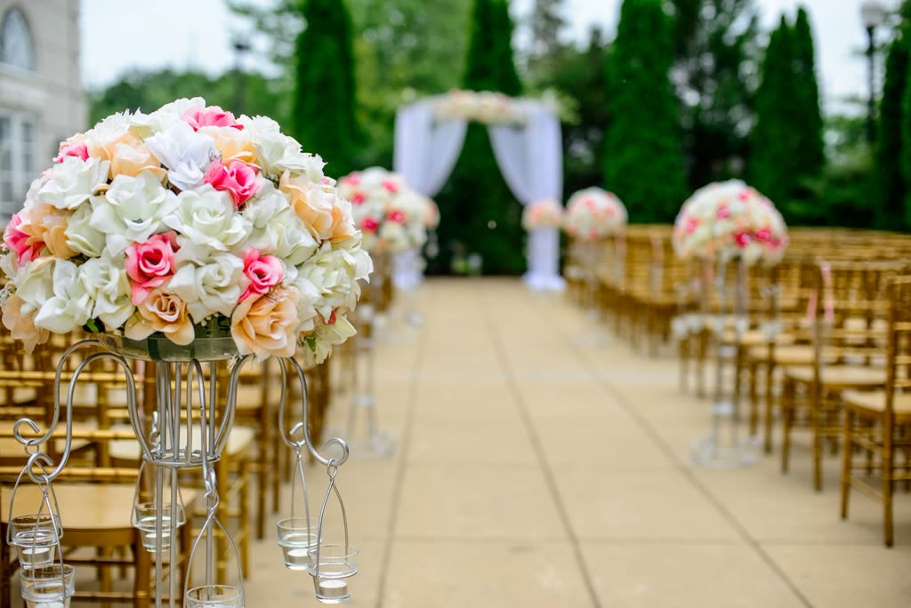 Wedding aisle decorated with flowers