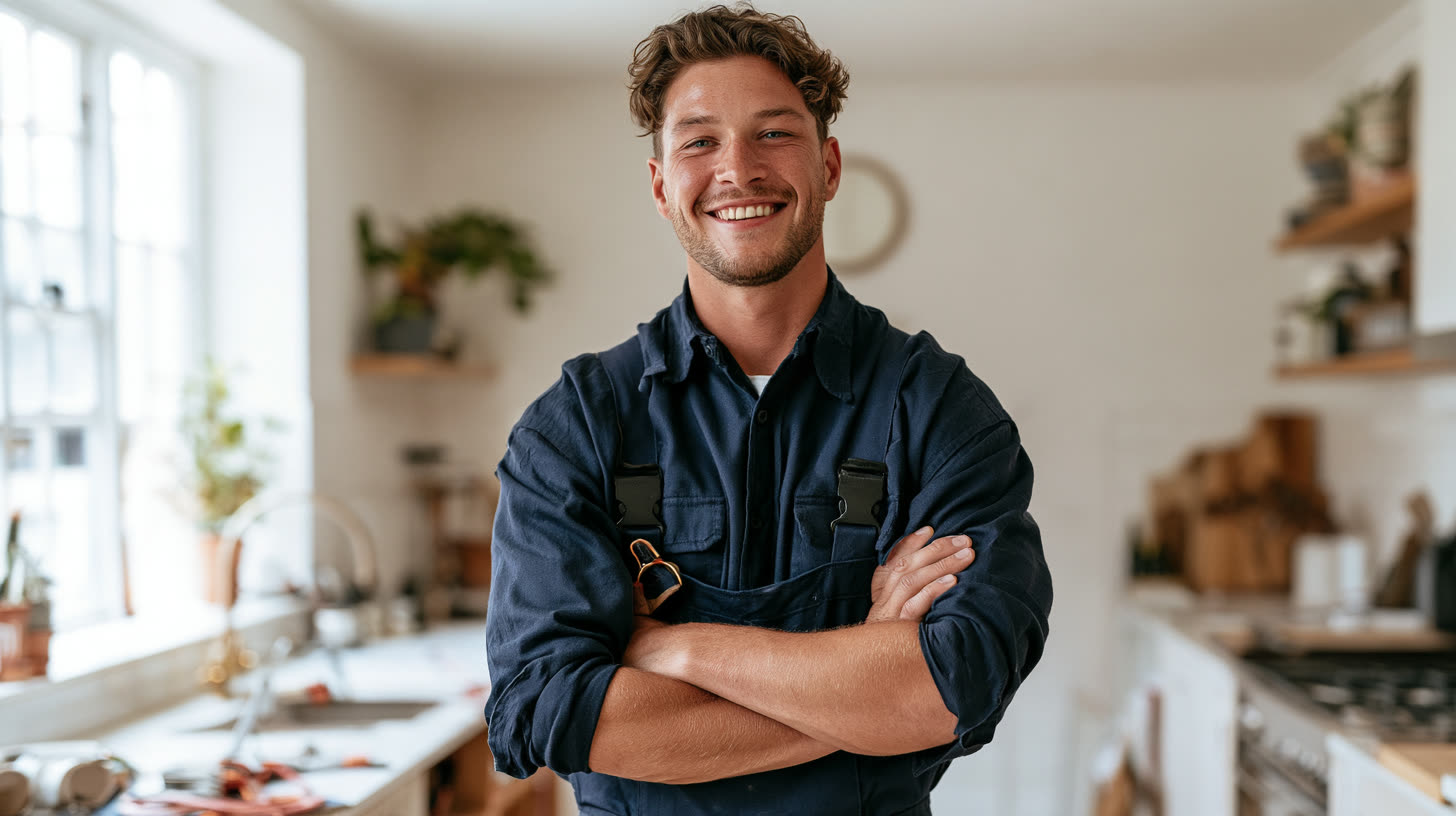 Plumber in a kitchen